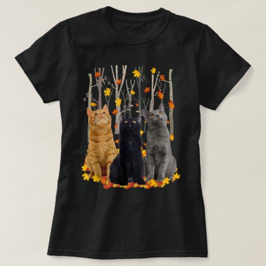 メープルキャットリーフ秋ハローオータムおもしろい子猫 Tシャツ (デザイン正面)