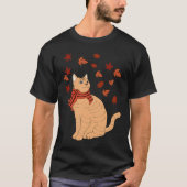 メープルキャットリーフ秋ハローオータムおもしろい猫 Tシャツ (正面)