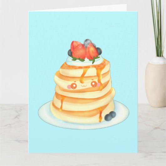 メープルシロップとクリームが入ったふわふわのパンケーキ カード (正面)