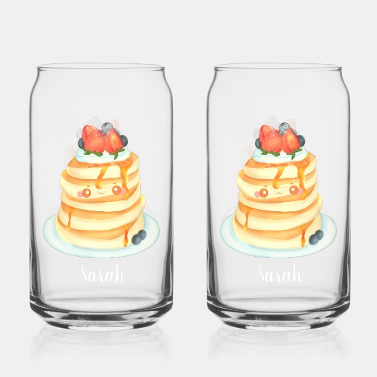 メープルシロップとフルーツとクリームが入ったふわふわのパンケーキ ガラス缶 (正面)