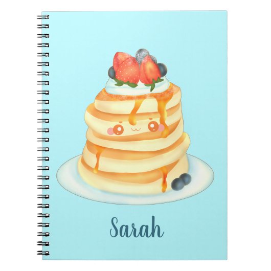 メープルシロップとフルーツとクリームが入ったふわふわのパンケーキ ノートブック (正面)