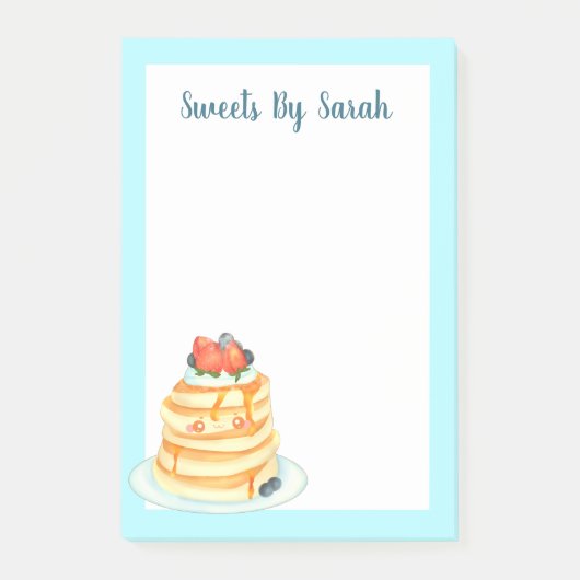 メープルシロップとフルーツとクリームが入ったふわふわのパンケーキ ポストイット (正面)