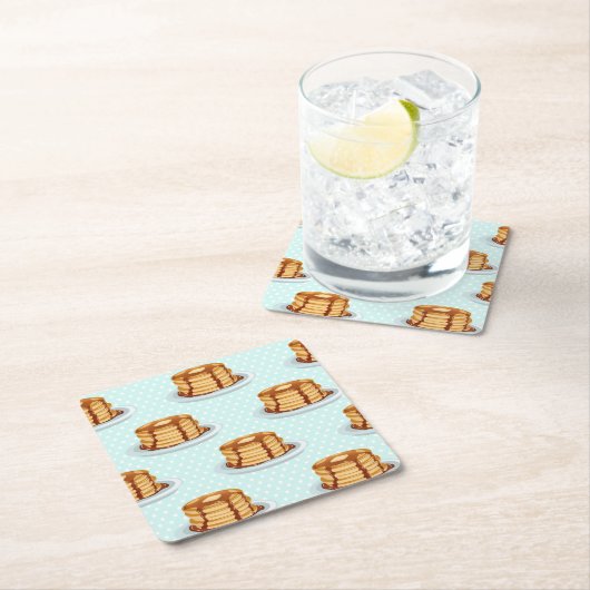 メープルシロップと水玉模様模様のパンケーキ スクエアペーパーコースター (インサイチュ)