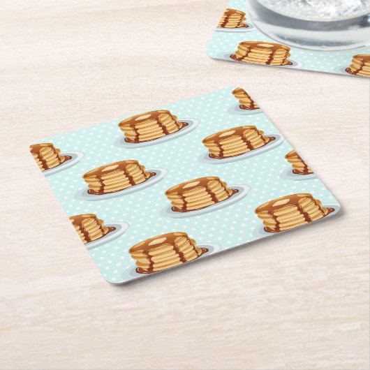 メープルシロップと水玉模様模様のパンケーキ スクエアペーパーコースター (アングル)