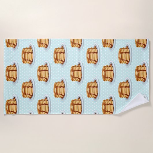 メープルシロップと水玉模様模様のパンケーキ ビーチタオル (正面)