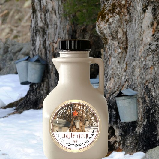 メープルシロップねじ木メープルリーフ縁ど金ゴールド ラウンドシール