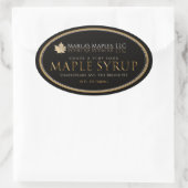メープルシロップのラベル楕円形金ゴールドの葉（黒） 楕円形シール (バッグ)