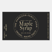メープルシロップのラベル黒と金ゴールド（バッチと日付） 長方形シール (正面)