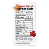 メープルシロップの栄養の事実葉と ラベル (正面)