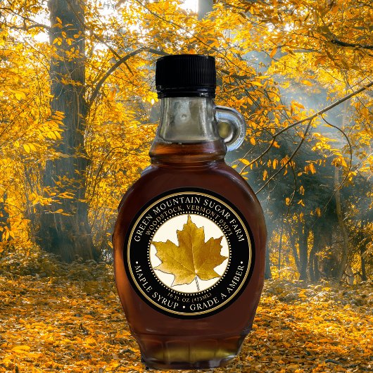 メープルシロップイエローメープルリーフ点々のある縁ど ラウンドシール