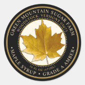 メープルシロップイエローメープルリーフ点々のある縁ど ラウンドシール (正面)