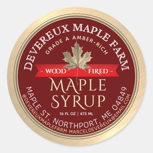 メープルシロップウッド焼成レッドバナー金ゴールドリーフクラス ラウンドシール (正面)