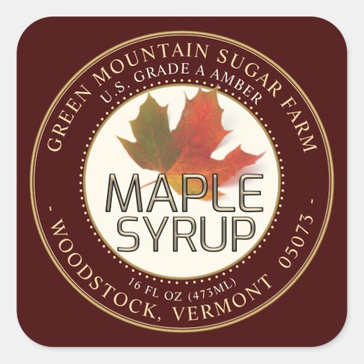 メープルシロップカラフルメープルリーフ点々のある縁ど スクエアシール (正面)