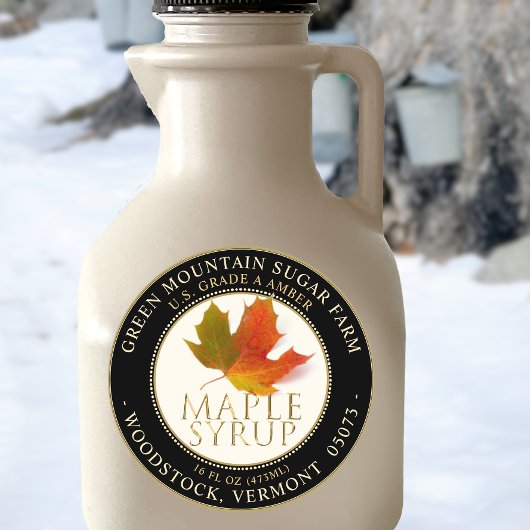 メープルシロップカラフルメープルリーフ点々のある縁ど ラウンドシール