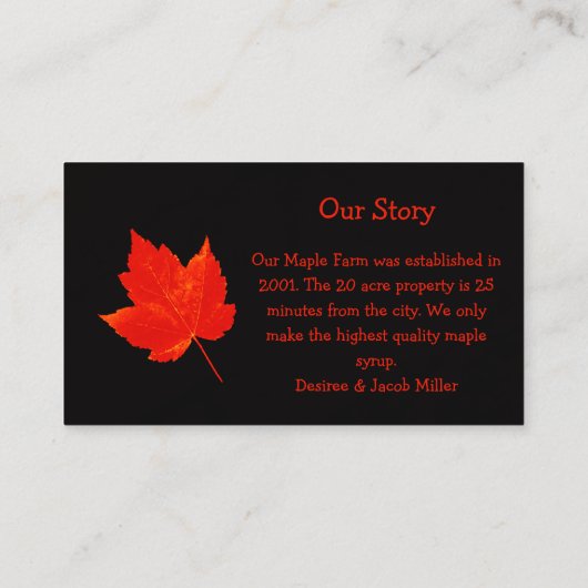 メープルシロップファームレッドブラックカントリー素朴 名刺 (裏面)