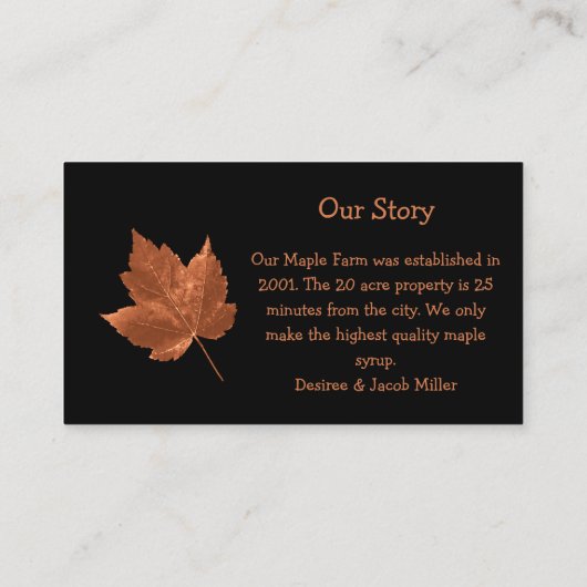 メープルシロップファ素朴ームブラウンブラックカントリー 名刺 (裏面)