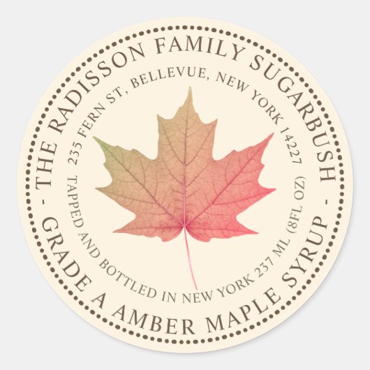メープルシロップ州名ラベルアイボリー ラウンドシール (正面)