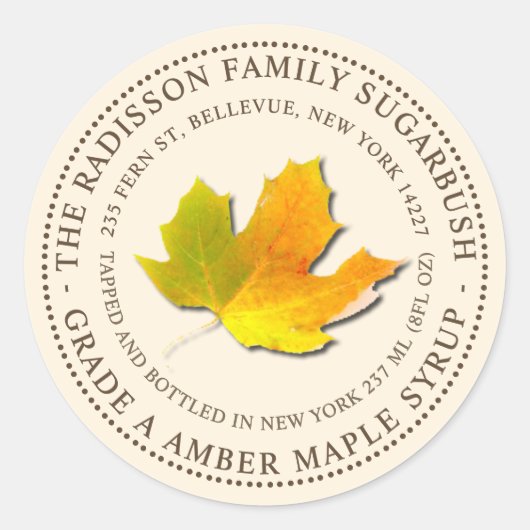 メープルシロップ州名ラベルアイボリー ラウンドシール (正面)