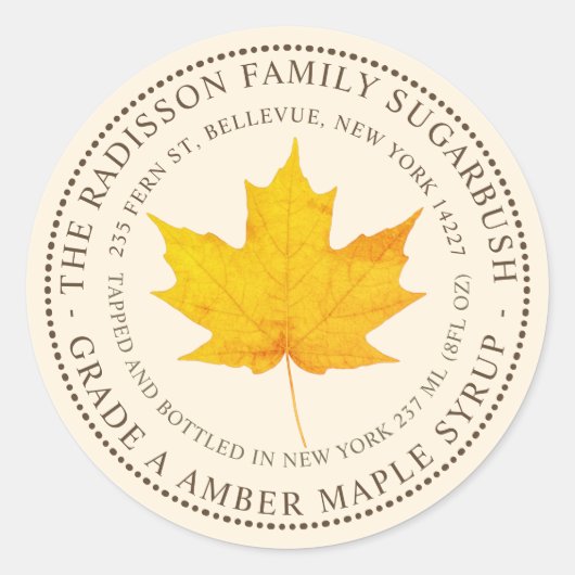 メープルシロップ州名ラベルアイボリー ラウンドシール (正面)