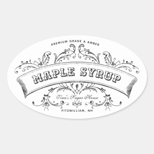 メープルシロップ旧スファッションドクロール編集可能ラベル 楕円形シール (正面)