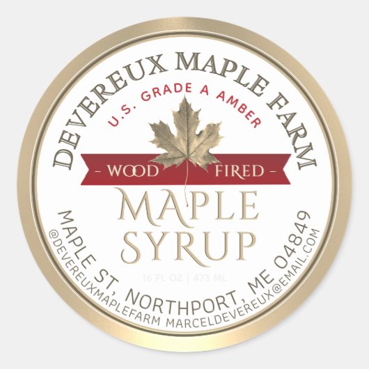メープルシロップ木材焼成レッドバナー金ゴールドリーフ ラウンドシール (正面)
