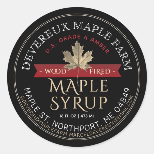 メープルシロップ木材焼成レッドバナー金ゴールドリーフ ラウンドシール (正面)