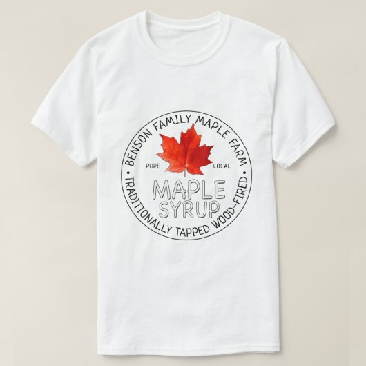 メープルシロップ白Tシャツ黒板文字赤葉 Tシャツ (デザイン正面)