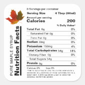 メープルシロップ編集可能な栄養ファクトラベル スクエアシール (正面)