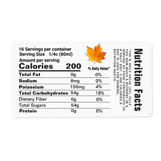 メープルシロップ葉栄養ファクト出荷ラベル ラベル (正面)