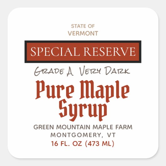 メープルシロップ赤スペシャルリザーブ州 スクエアシール (正面)