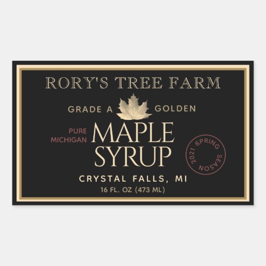 メープルシロップ金ゴールドとブラックメープル 長方形シール (正面)