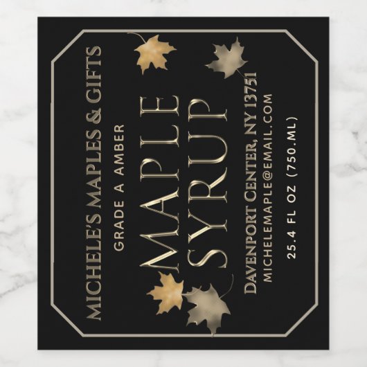 メープルシロップ金ゴールドとブラックラベル（3.5インチx 4インチ） ワインラベル (シングルラベル)