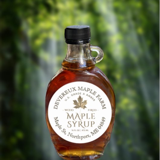 メープルシロップ金ゴールドシュガーメープルリーフオンホワイトラベル ラウンドシール