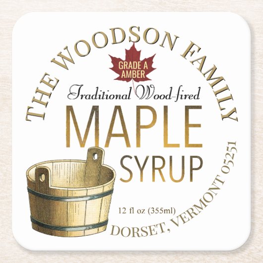メープルシロップ金ゴールドバケツ付きプロモーションコースター スクエアペーパーコースター (正面)