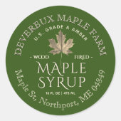 メープルシロップ金ゴールドメープルリーフオングリーンカスタムラベル ラウンドシール (正面)