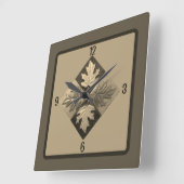 メープルセピア葉付き四角壁クロック スクエア壁時計 (傾斜)