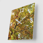 メープルツリーの緑と金ゴールドの秋色の変更 スクエア壁時計 (傾斜)