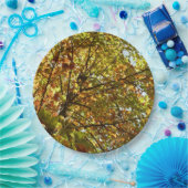 メープルツリーの緑と金ゴールドの秋色の変更 ペーパープレート (パーティー)