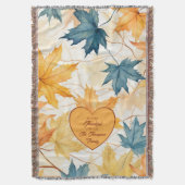 メープルパーソナライズされた離れ感謝祭ハート スローブランケット (正面縦)