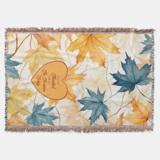 メープルパーソナライズされた離れ感謝祭ハート スローブランケット (正面)