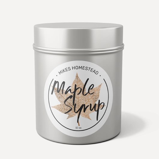 メープルモダンシロップのラベル銅メープルリーフ ラウンドシール