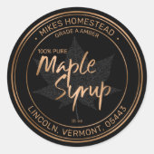 メープルモダンシロップのラベル黒及び銅箔 ラウンドシール (正面)