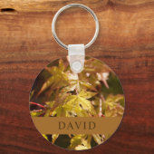 メープルモダンリーフの緑のキーリング キーホルダー (正面)