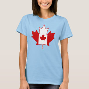 メープルリーフにカナダ国旗 – Woens White T-shirt Tシャツ