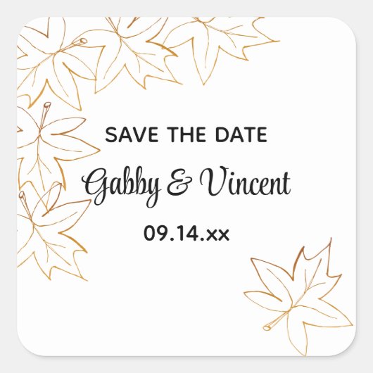 メープルリーフエッジウェディング日付を保存 スクエアシール (正面)