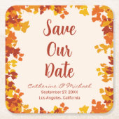 メープルリーフオレンジテラコッタ秋の日付を保存 スクエアペーパーコースター (正面)