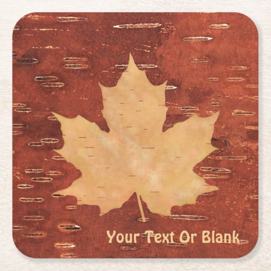 メープルリーフオンインナー樺の木樹皮 スクエアペーパーコースター (正面)