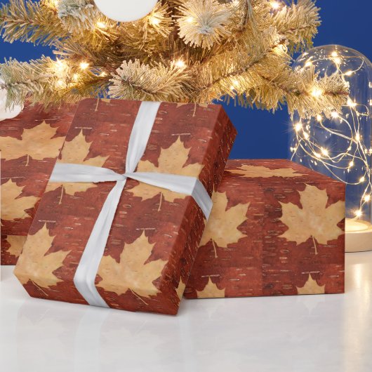 メープルリーフオンインナー樺の木樹皮 ラッピングペーパー (クリスマス)