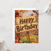 メープルリーフカラフル秋秋ハッピーバースデー カード (正面/裏面インサイチュ)