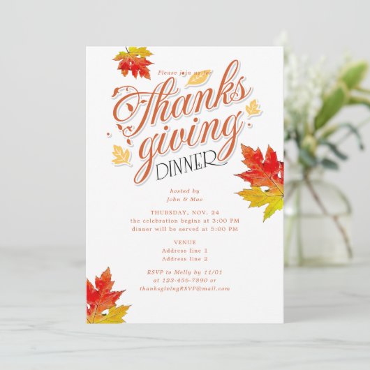 メープルリーフバーンオレンジサンクスギビングディナーパーティー 招待状 (スタンド正面)